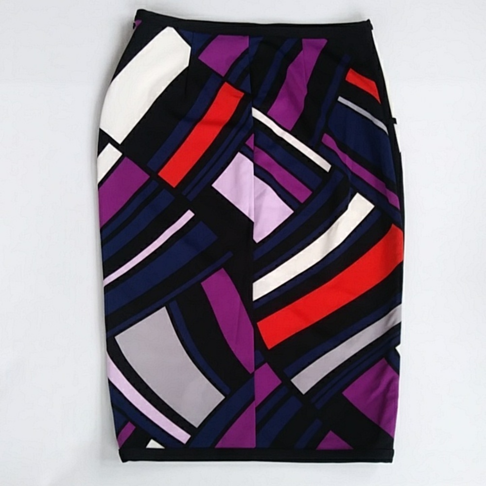 Worthington Pattern Pencil Skirt w/Front Slit 6 Black Blue - Picture 6 of 15